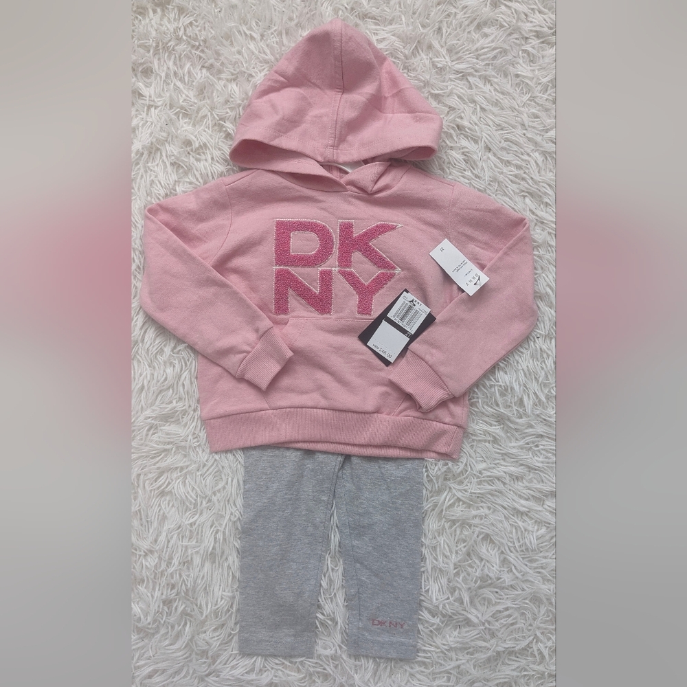 DKNY Pink Hoodie with Gray Pants Set